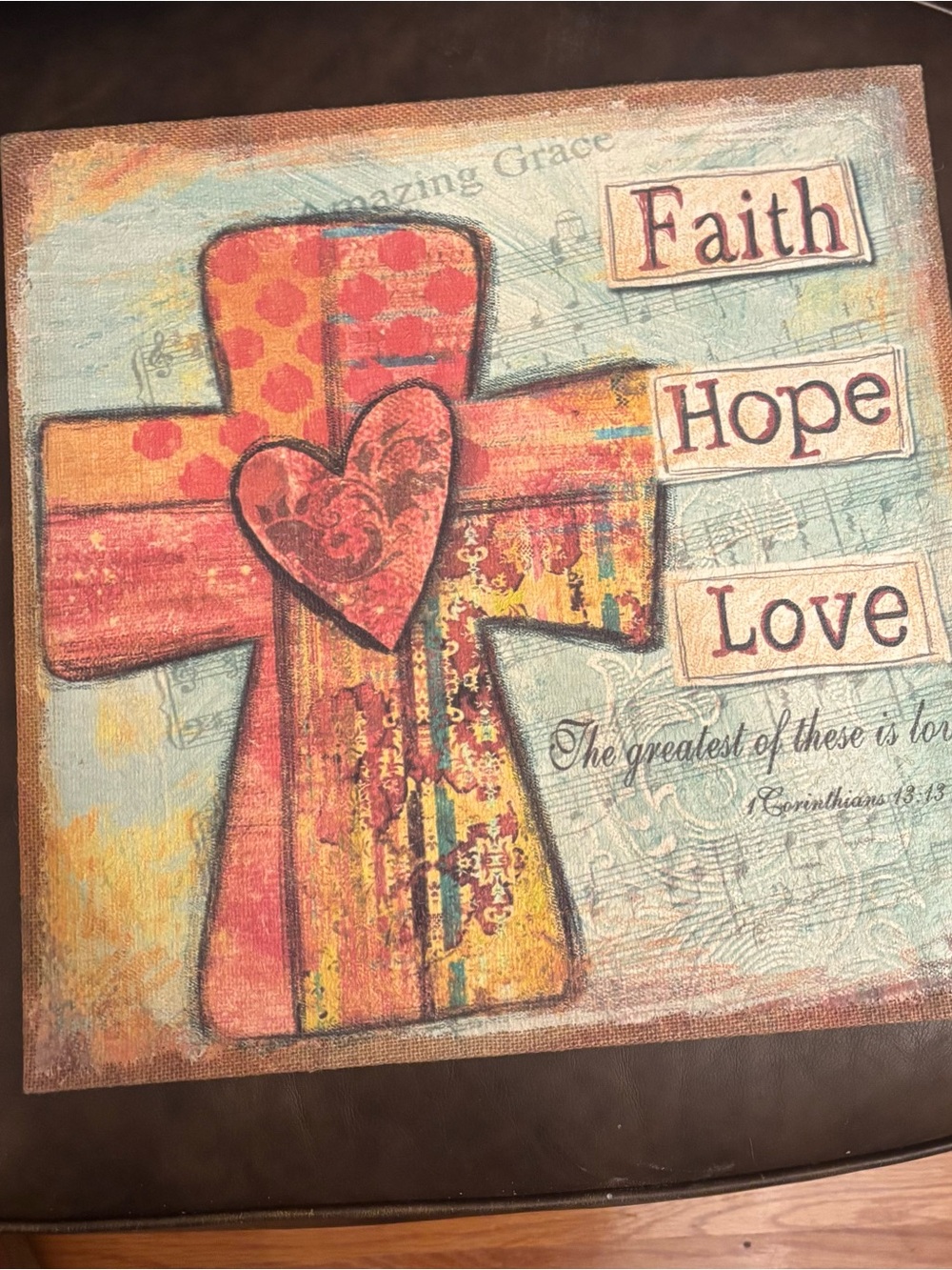 Faith Hope Love Decorative Wall Art - Multicolor Cross Canvas